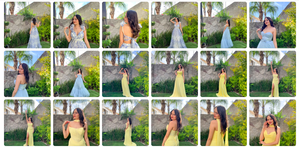 Vestidos de gala azules y amarillos